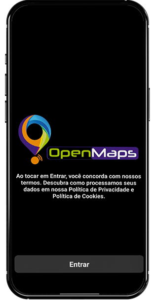 Imagem de um smartphone com a primeira tela do app
